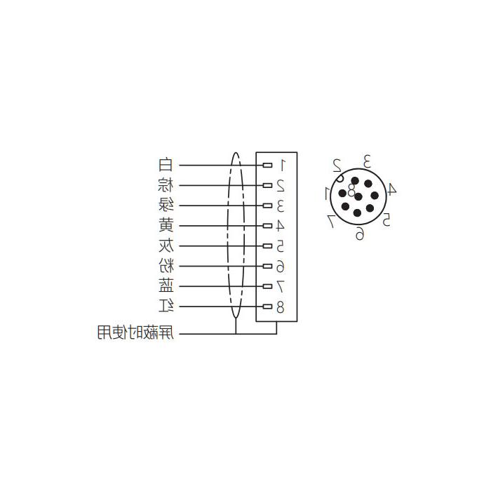 M12 8-PIN, straight male, single-end precast PUR flexible cable, shielded, black sheathed, 64S3.633-xxx