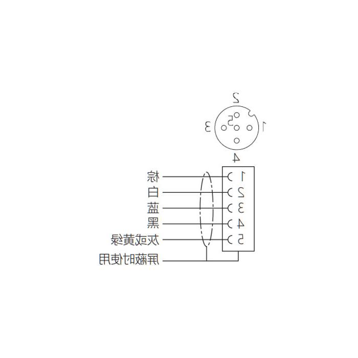 M12 5Pin、母头直型、Single-ended precast cable、防焊渣PUR材质、黄色护套、64T091-XXX